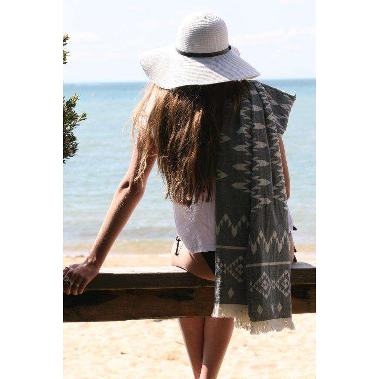 Oteki Knotty Turkish Towel - KILIM Charcoal - Knotty.com.au