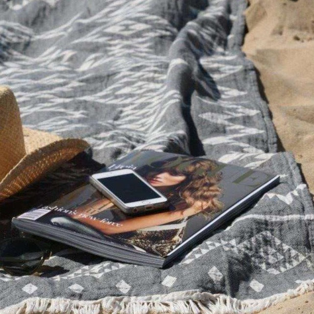 Oteki Knotty Turkish Towel - KILIM Charcoal - Knotty.com.au