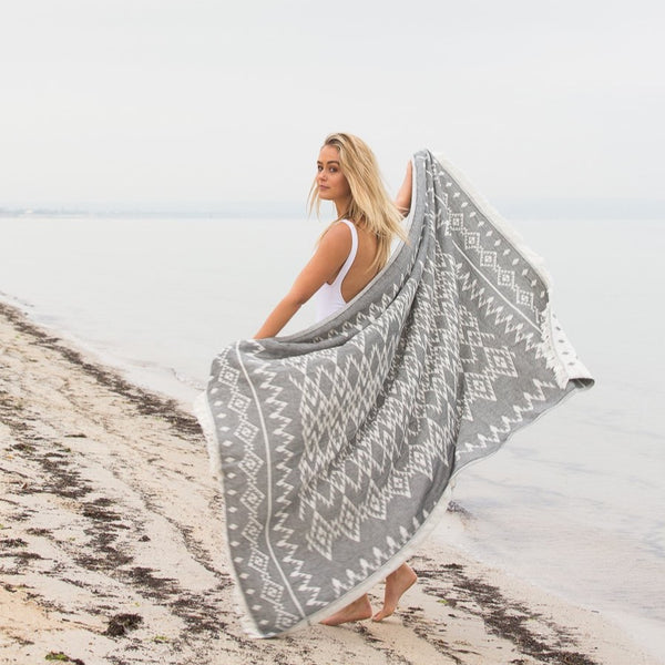 Kilim Knotty Beach Blanket - Charcoal