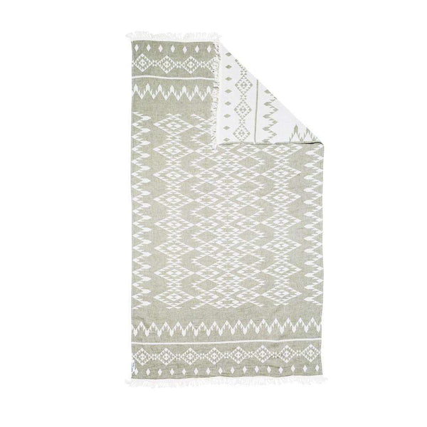 Oteki Knotty Turkish Towel - KILIM Khaki - Knotty.com.au