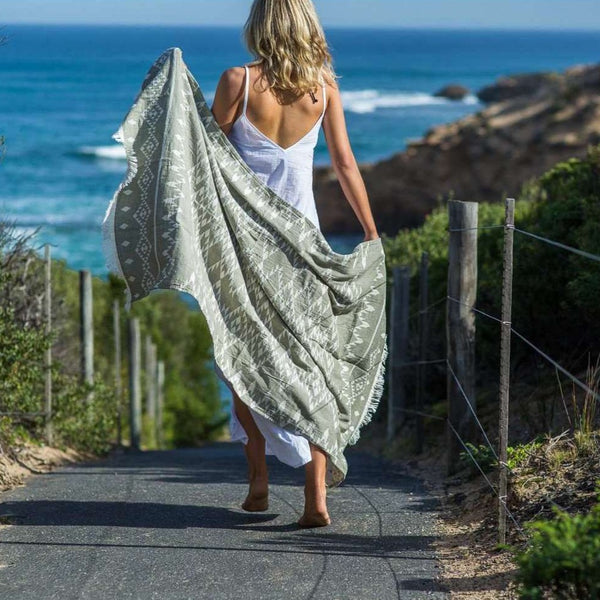 Oteki Knotty Turkish Towel - KILIM Khaki - Knotty.com.au